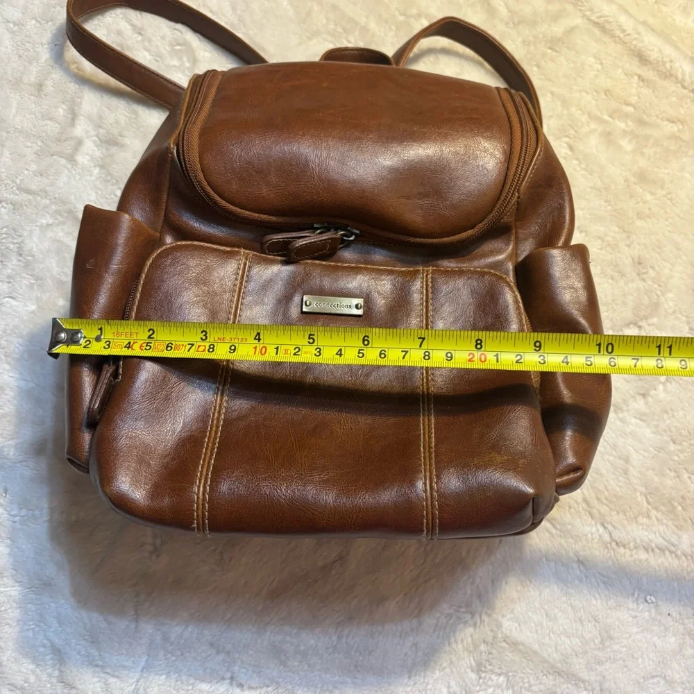Connections Mini Backpack Tan Cognac Faux Leather Brass-tone Hardware Brown Intr